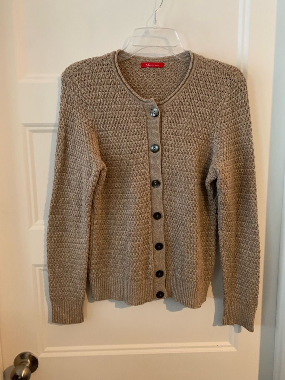 AK Anne Klein Beige classy Button-Front Knit Cardigan